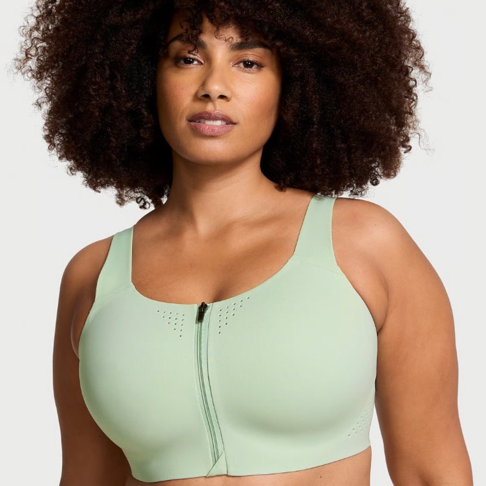 Victoria's Secret Light Sage Front-Zip Support Sports Bra 34DDD